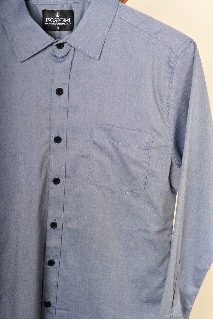 Camisa oxford manga larga cuello normal - azul grisácea