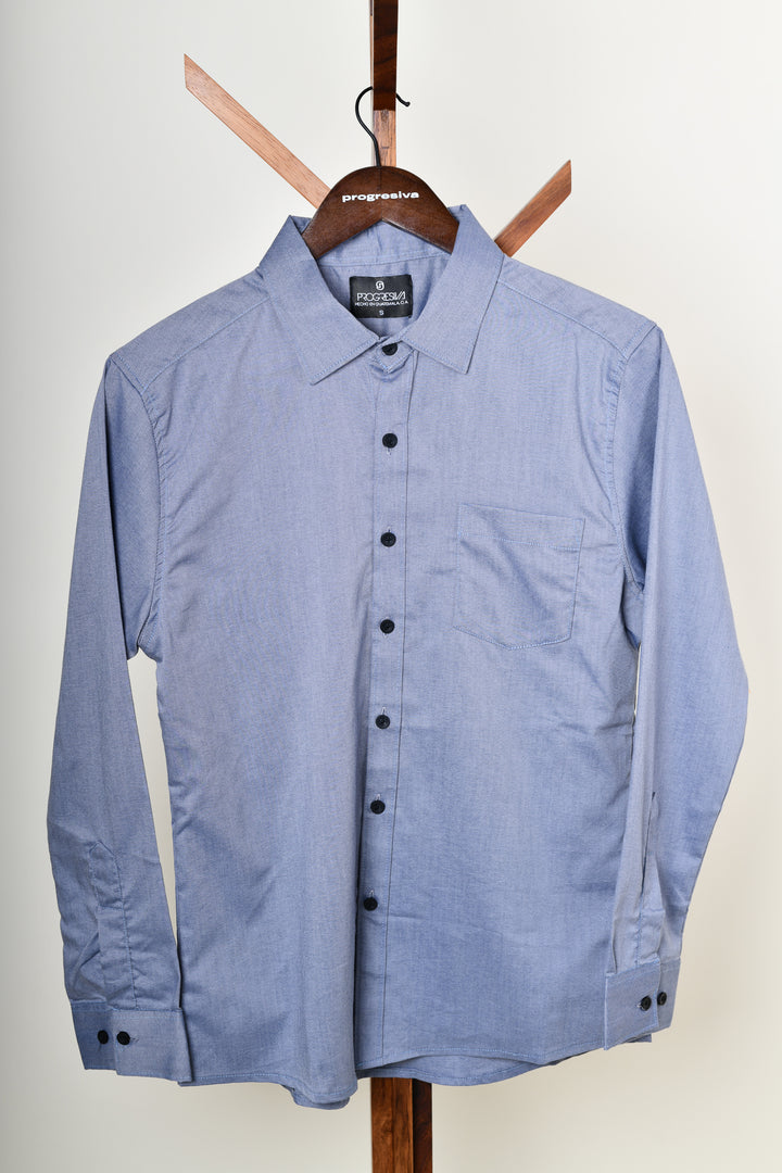 Camisa oxford manga larga cuello normal - azul grisácea