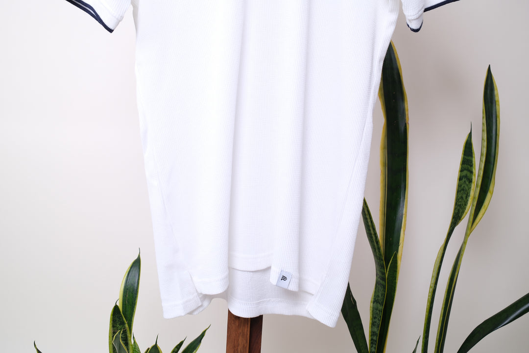 Playera Tipo Polo Tela Waffle - blanca
