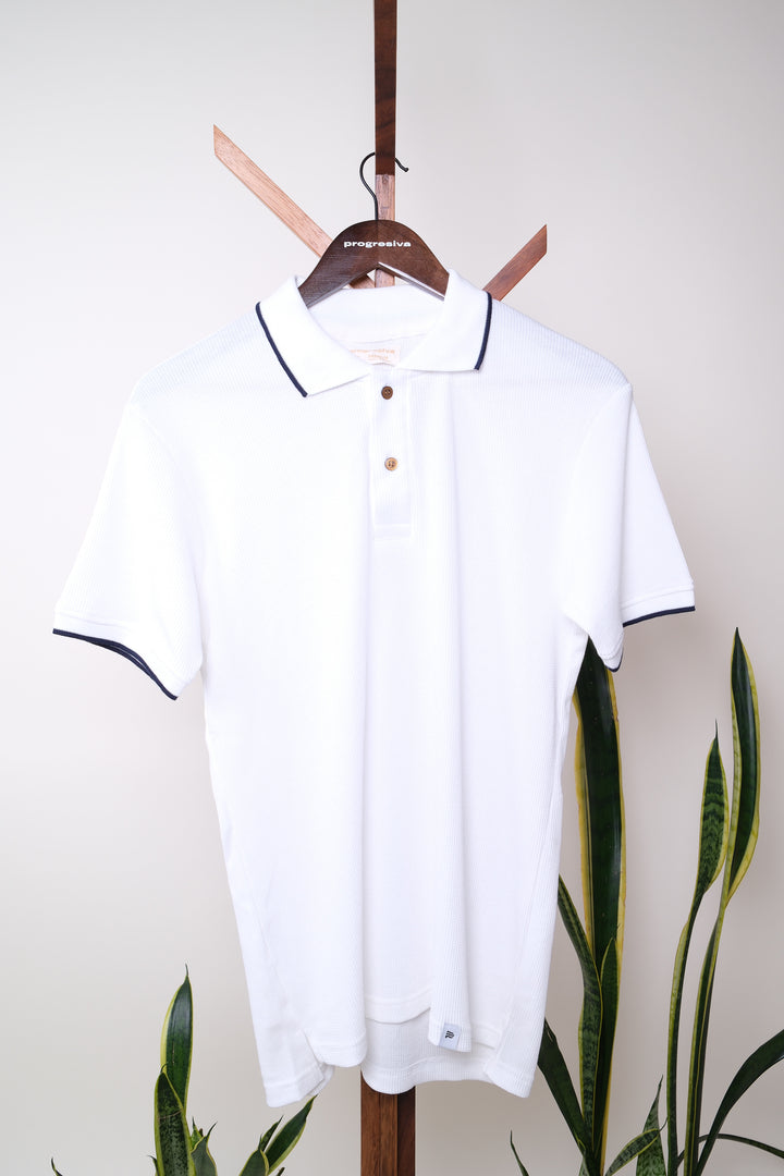 Playera Tipo Polo Tela Waffle - blanca
