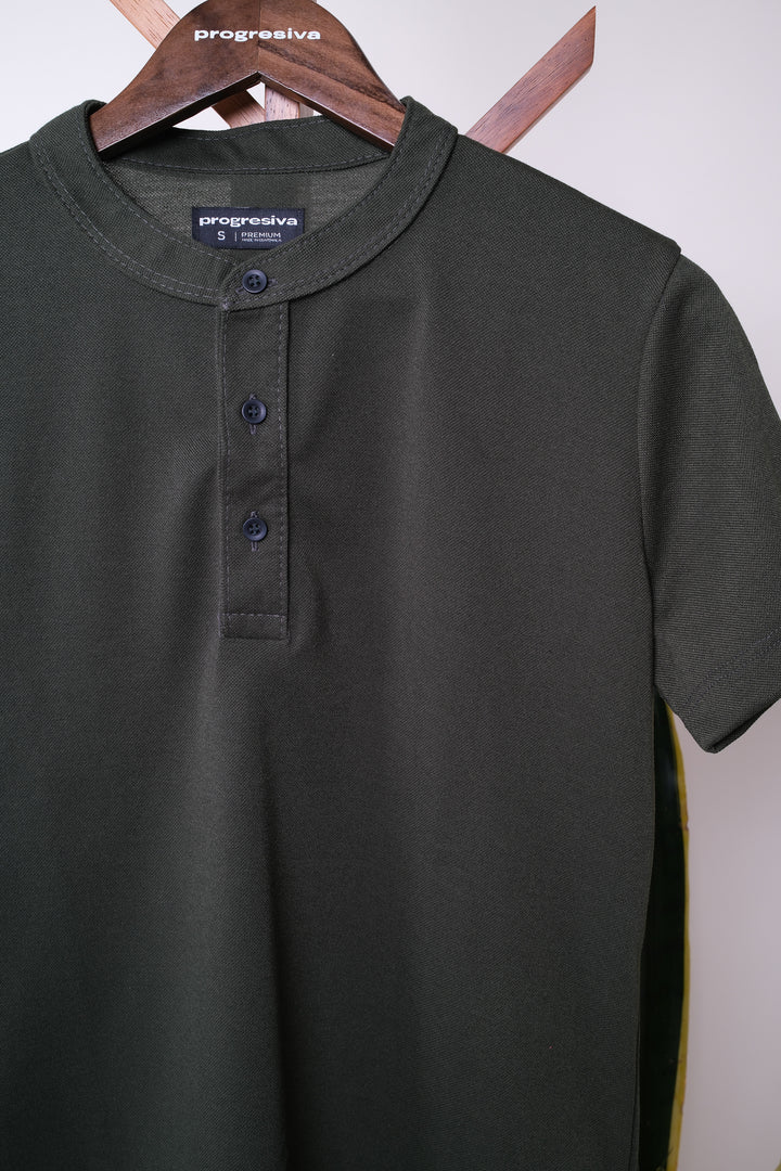 Polo cuello chino - verde olivo