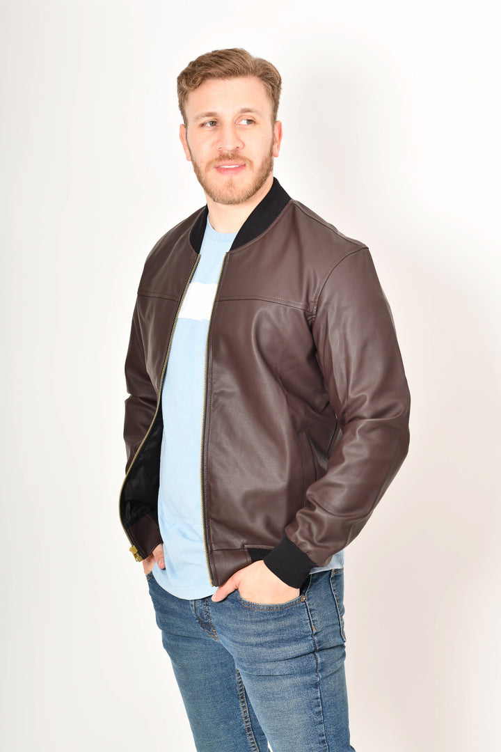 Bomber jacket cuerina - café