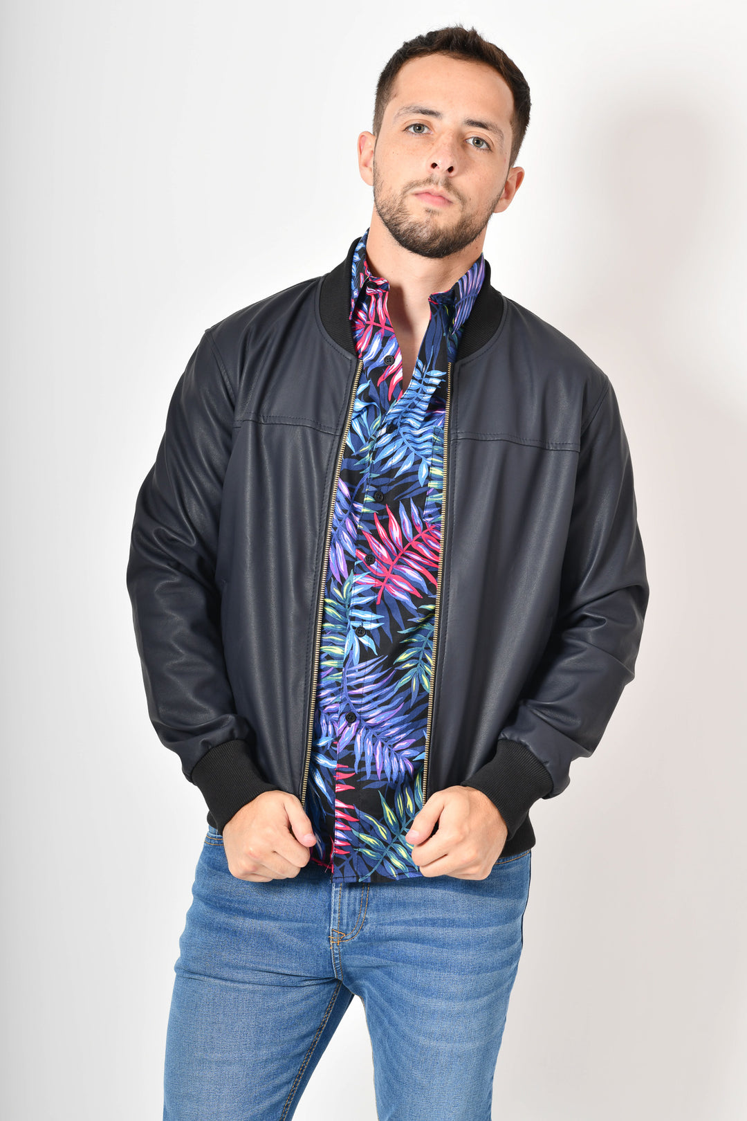 Bomber jacket cuerina - azul