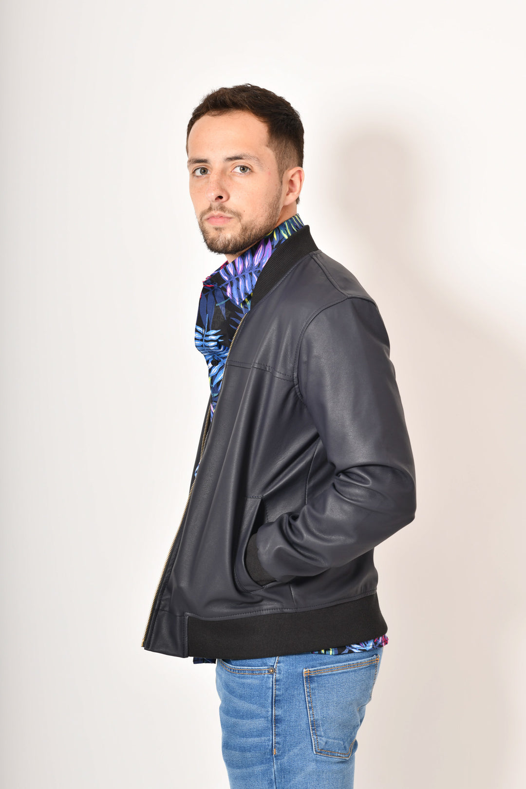 Bomber jacket cuerina - azul