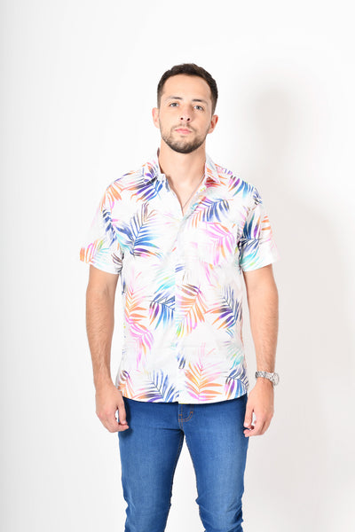 Camisa tropical de flores - blanca azul