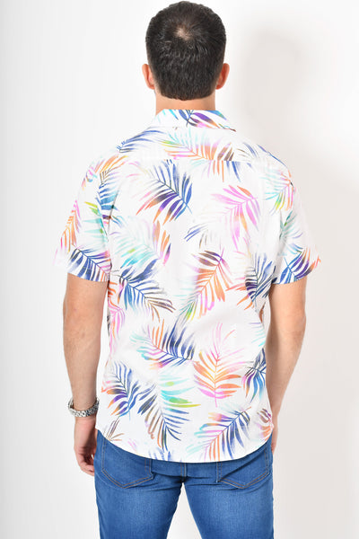 Camisa tropical de flores - blanca azul