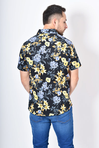 Camisa tropical de flores - negra morada