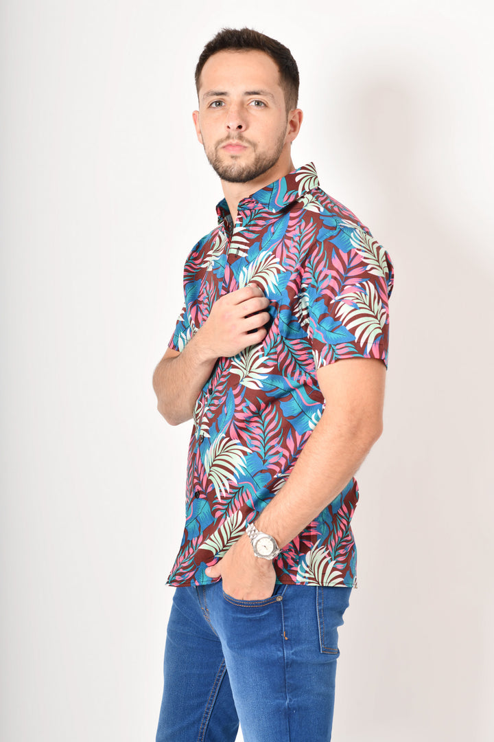 Camisa tropical de flores - turquesa corinta