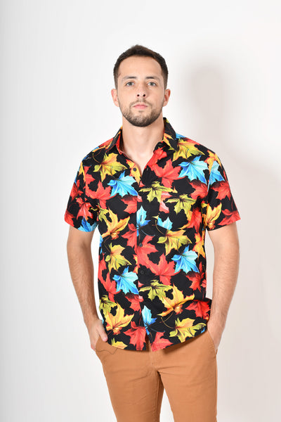 Camisa tropical de flores - negra roja