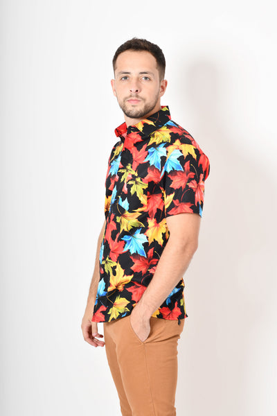 Camisa tropical de flores - negra roja