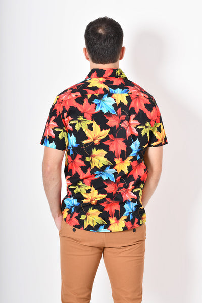 Camisa tropical de flores - negra roja