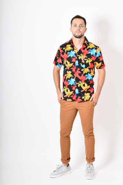 Camisa tropical de flores - negra roja