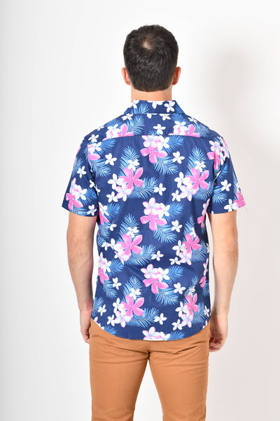 Camisa tropical de flores -  Azul rosa