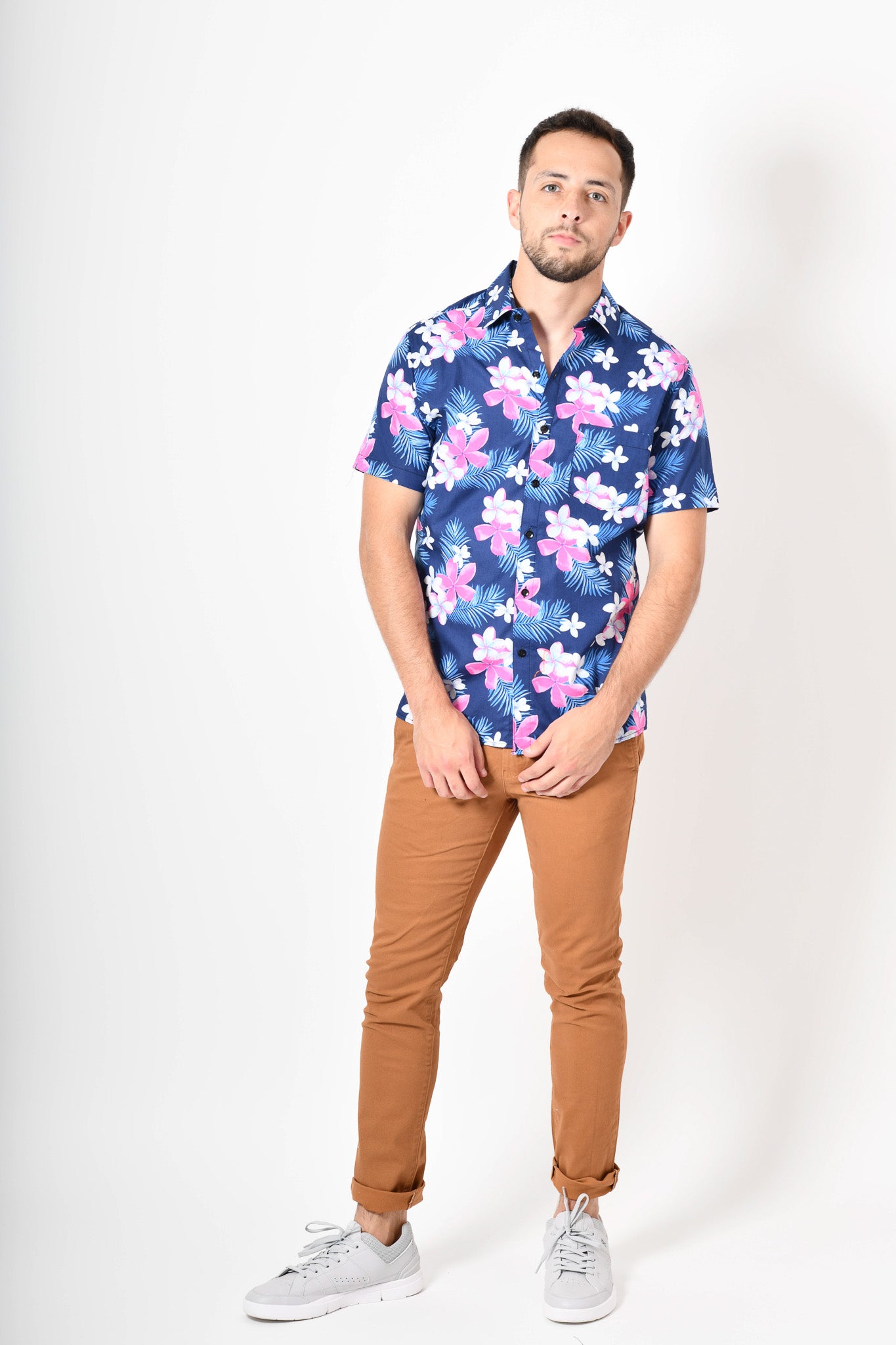 Camisa tropical de flores -  Azul rosa