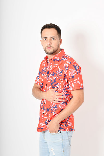 Camisa tropical de flores -  roja blanca