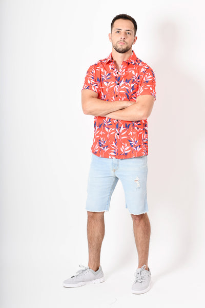 Camisa tropical de flores -  roja blanca