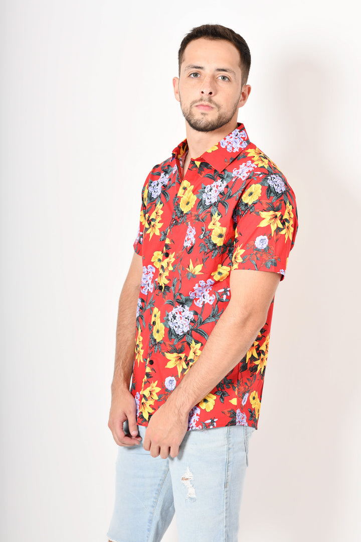 Camisa tropical de flores -  rojo morado