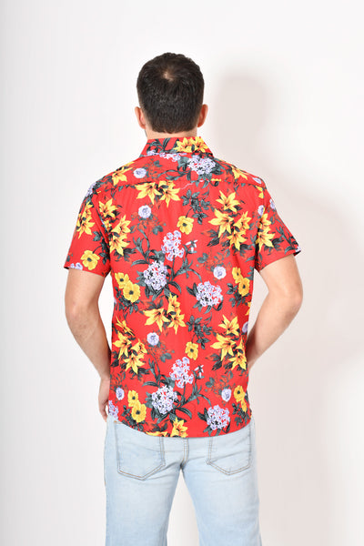 Camisa tropical de flores -  rojo morado