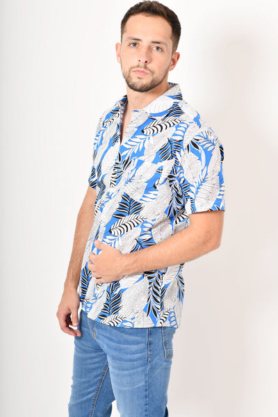 Camisa tropical de flores -  blanca azul