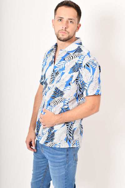 Camisa tropical de flores -  blanca azul