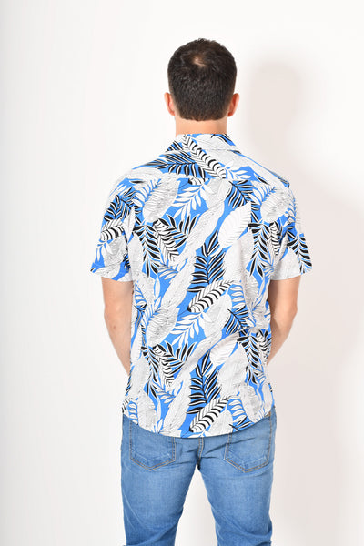 Camisa tropical de flores -  blanca azul
