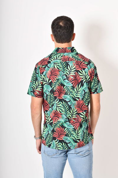 Camisa tropical de flores - verde roja