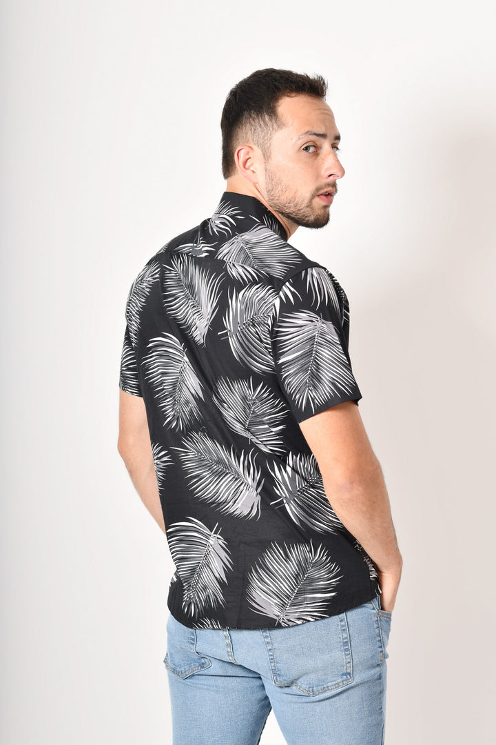 Camisa tropical de flores - negra gris