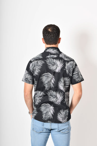 Camisa tropical de flores - negra gris
