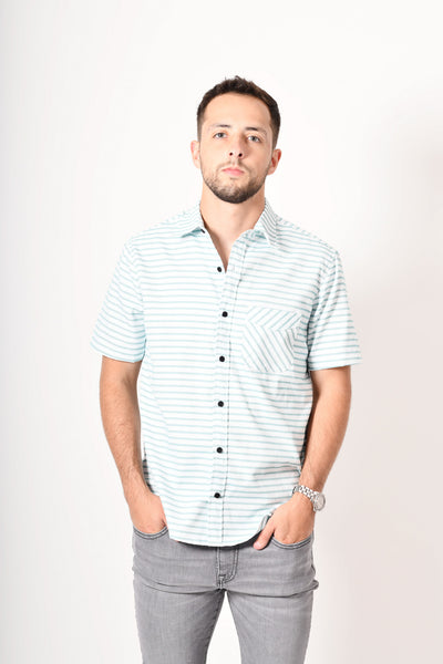 Camisa premium -  blanca rayas verdes