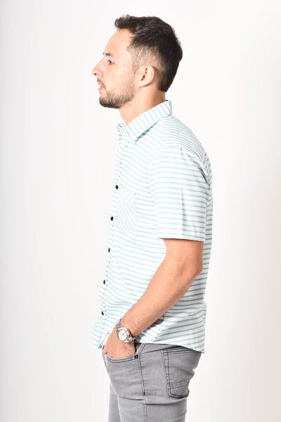 Camisa premium -  blanca rayas verdes