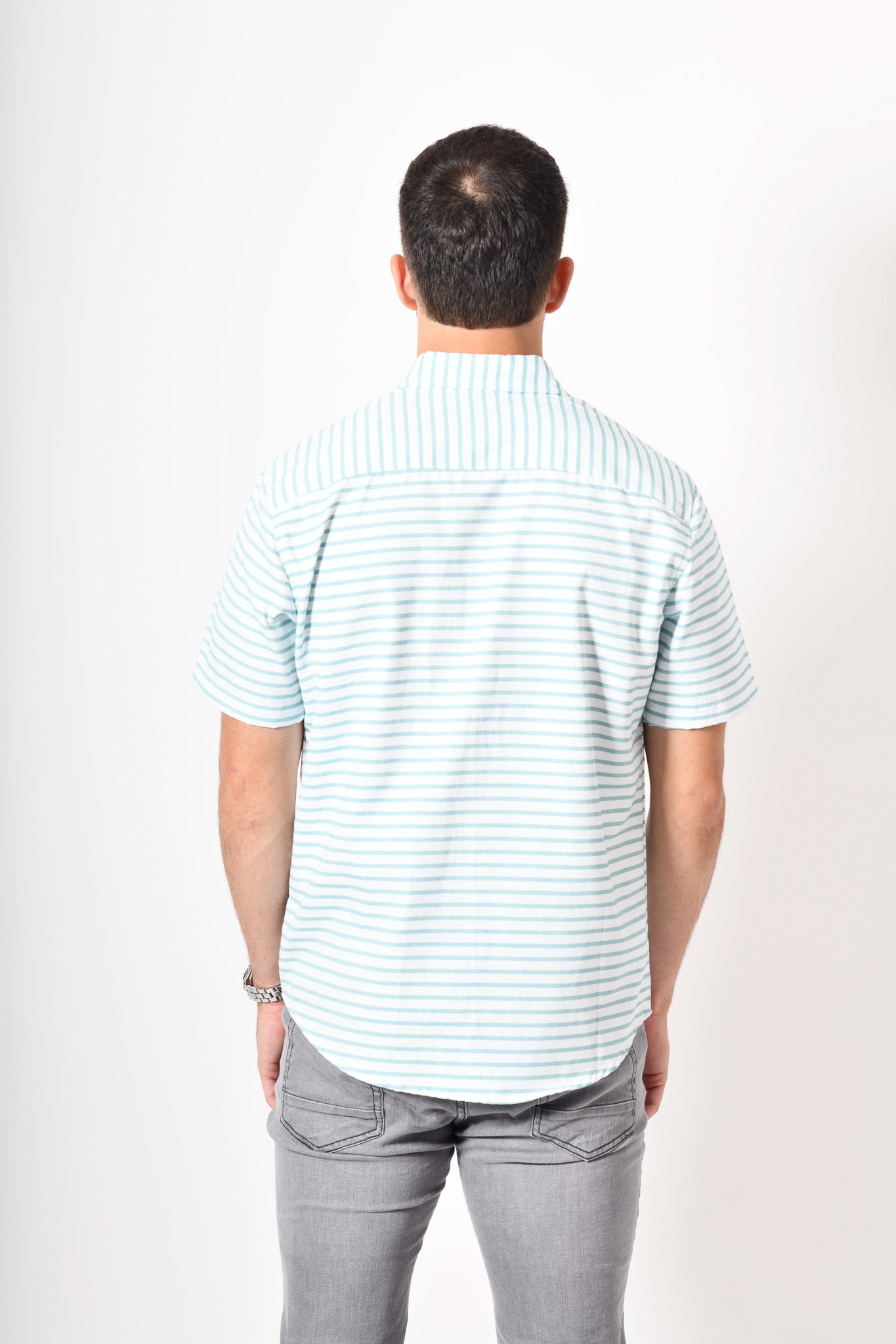 Camisa premium -  blanca rayas verdes