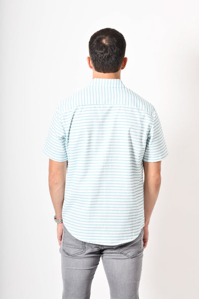 Camisa premium -  blanca rayas verdes