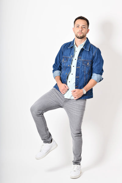 Camisa premium -  blanca rayas verdes