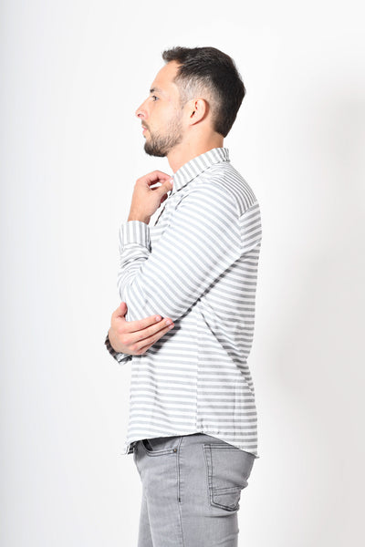 Camisa premium -  blanca rayas gris