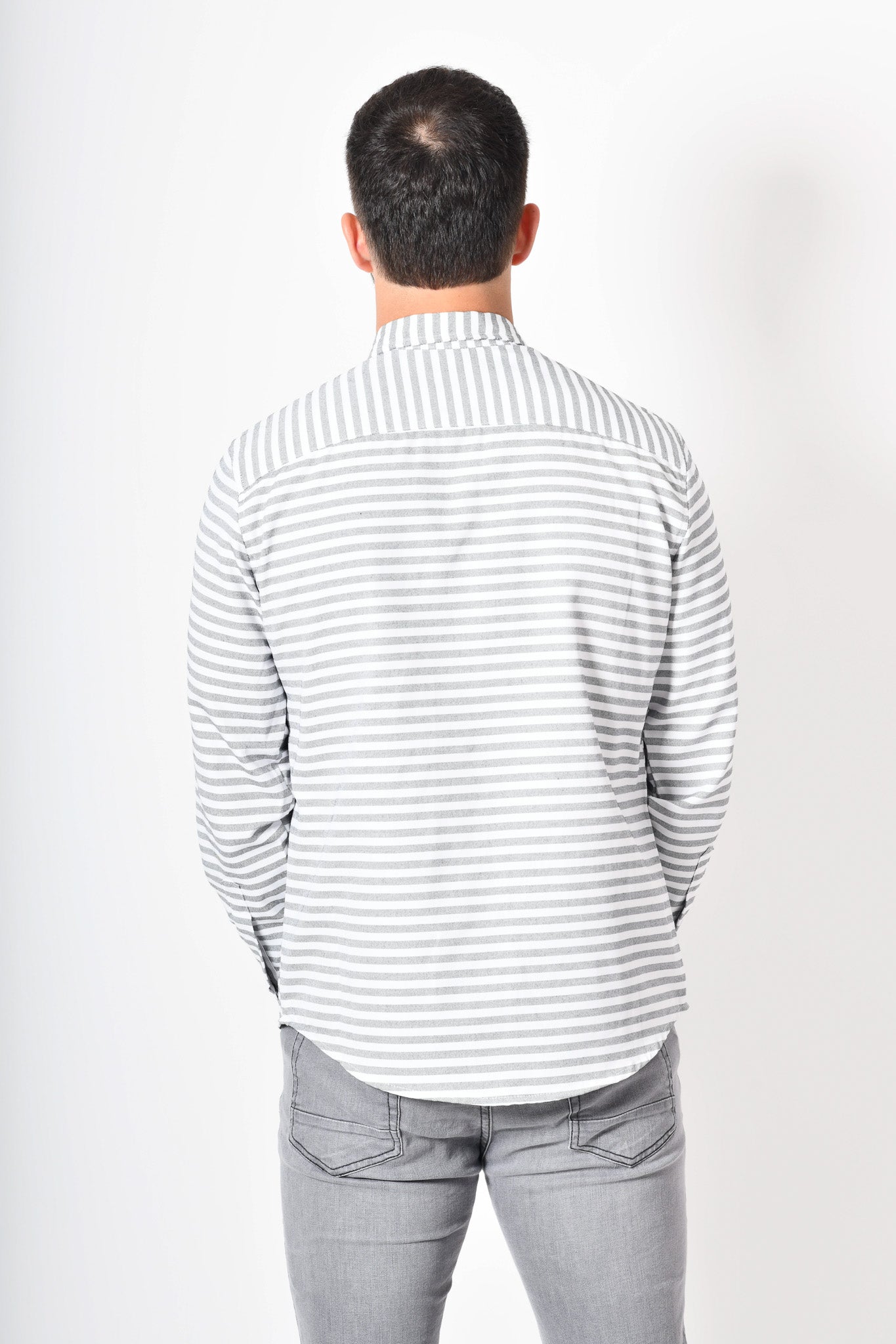 Camisa premium -  blanca rayas gris