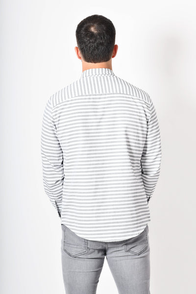 Camisa premium -  blanca rayas gris