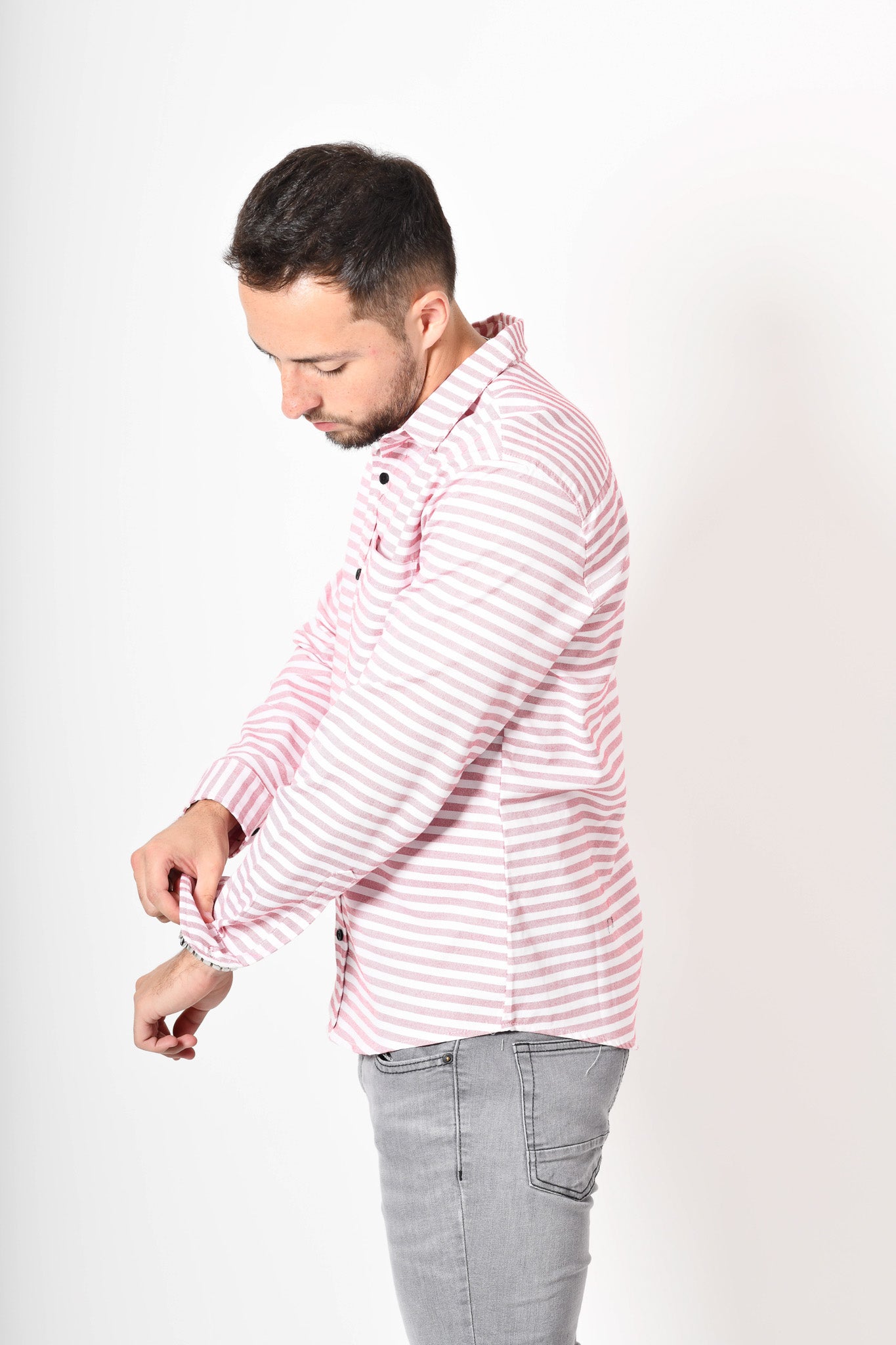 Camisa premium -  blanca rayas rojo