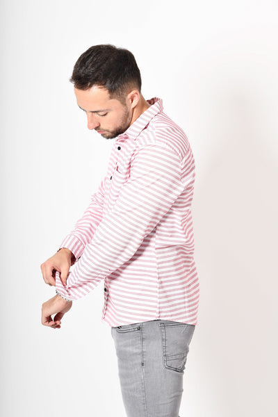 Camisa premium -  blanca rayas rojo