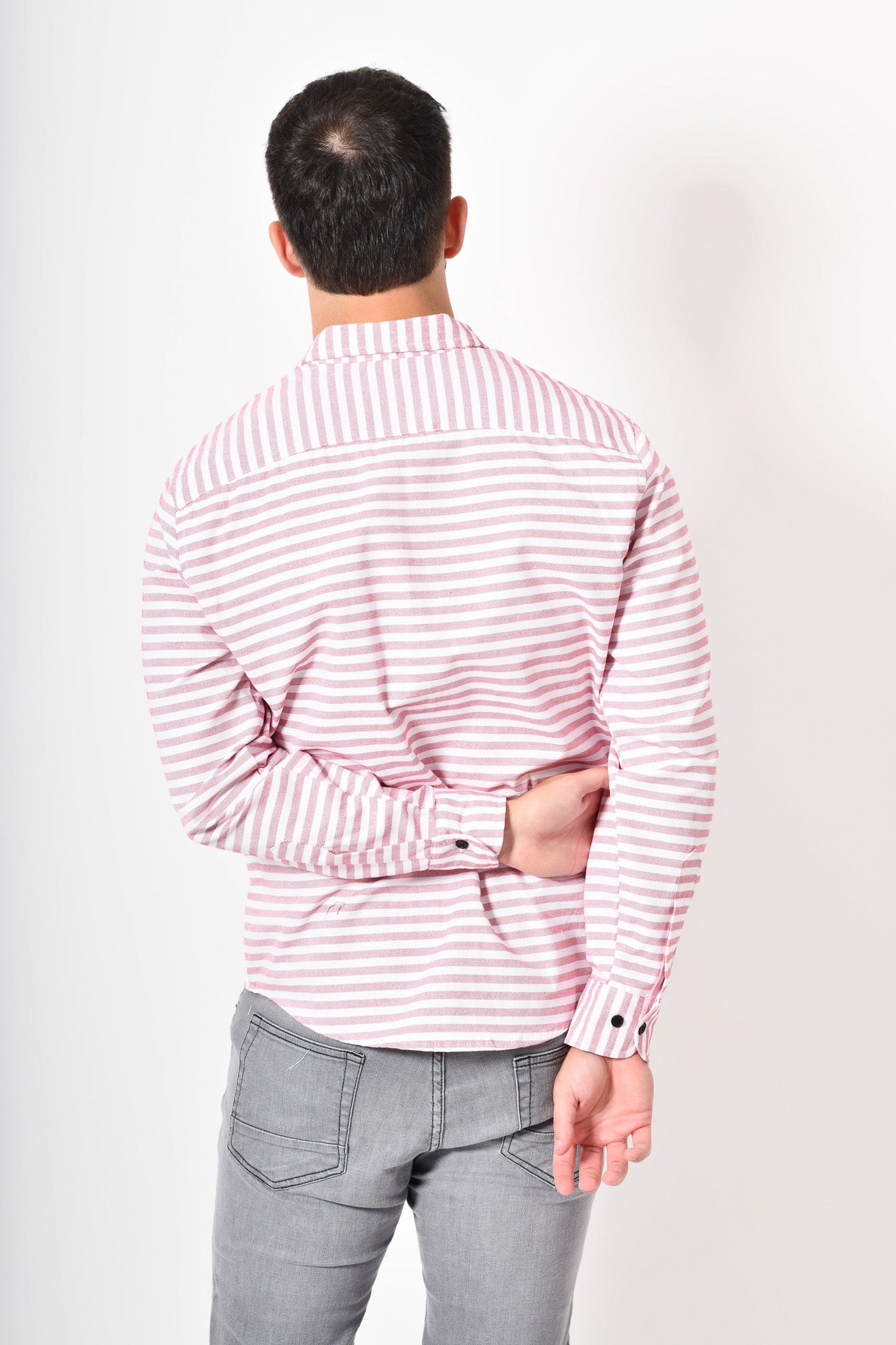 Camisa premium -  blanca rayas rojo