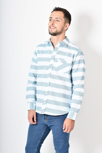 Camisa premium -  blanca rayas azul