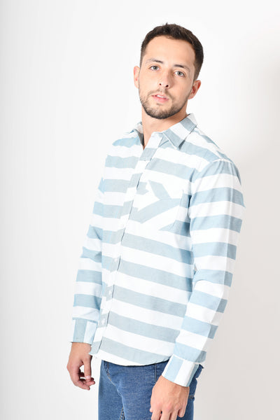 Camisa premium -  blanca rayas azul
