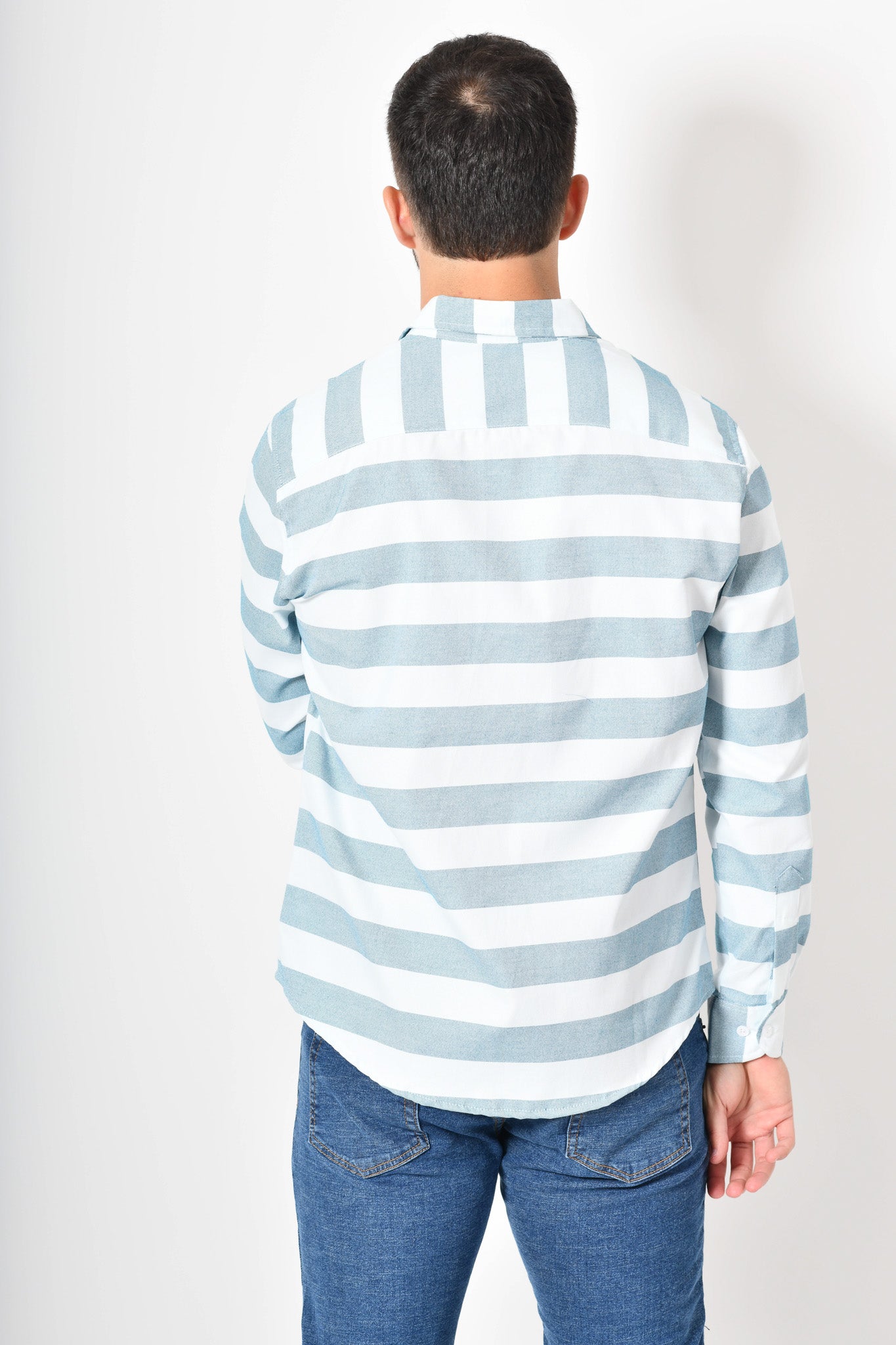 Camisa premium -  blanca rayas azul