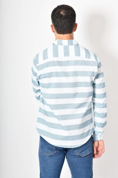 Camisa premium -  blanca rayas azul