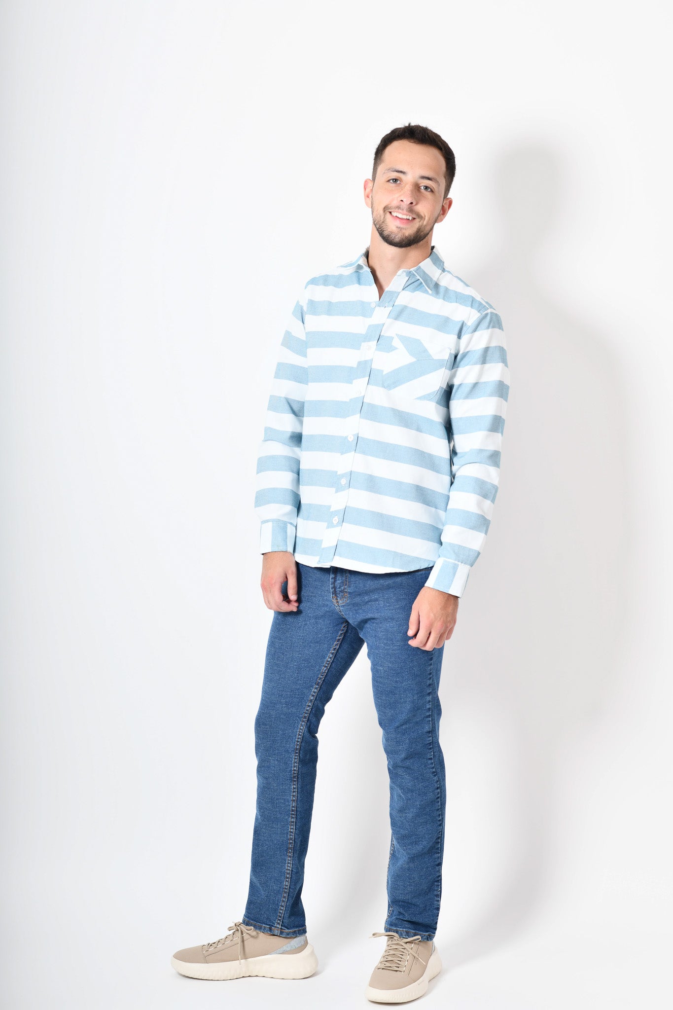 Camisa premium -  blanca rayas azul