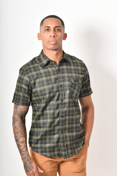Camisa premium - verde cuadros dorados