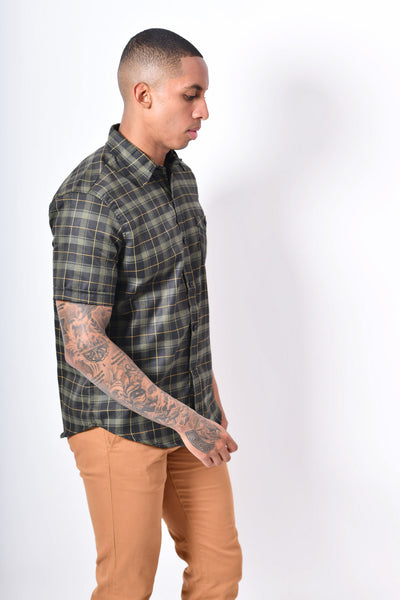 Camisa premium - verde cuadros dorados