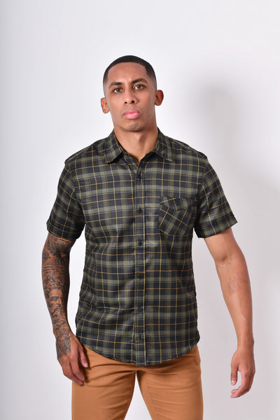 Camisa premium - verde cuadros dorados