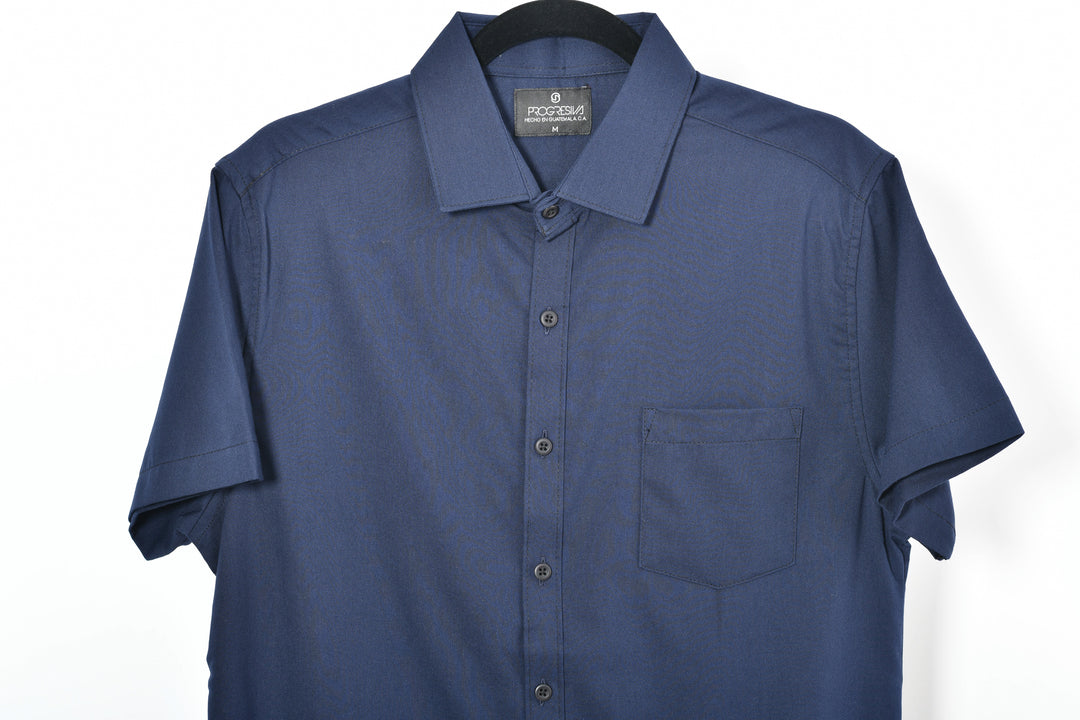 Camisa oxford manga corta cuello normal - azul marino