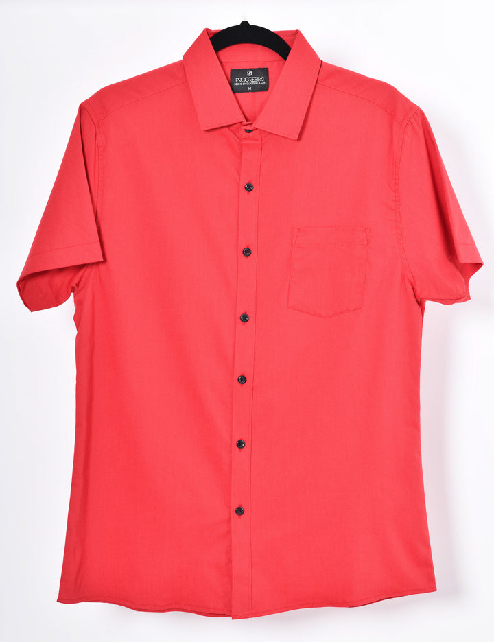 Camisa oxford manga corta cuello normal - rojo