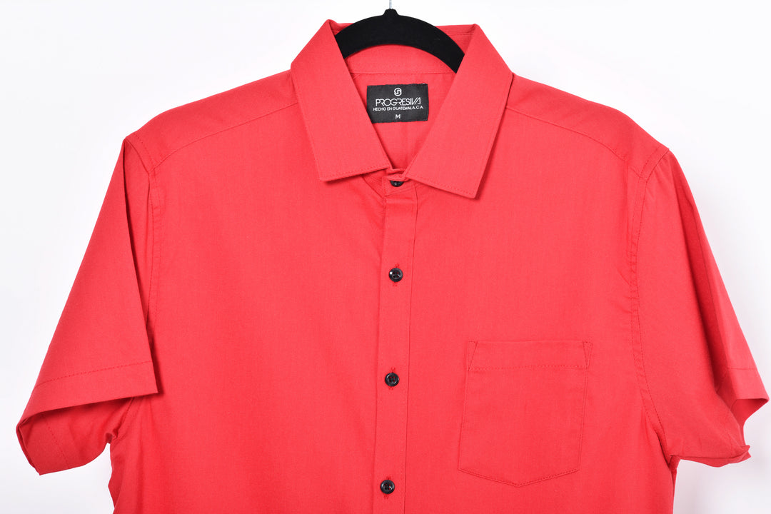 Camisa oxford manga corta cuello normal - rojo